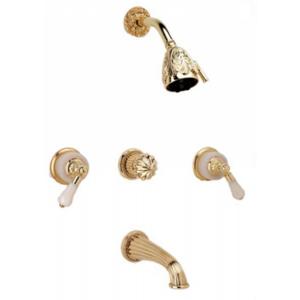 Phylrich - Versailles Three Handle Tub and Shower Set, Pink Onyx Handle - Trim Only