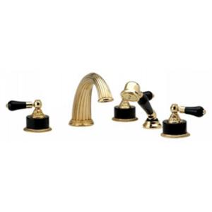 Phylrich - Versailles Deck Mounted Tub Set W/Hand Shower, Black Onyx Handle - Trim Only