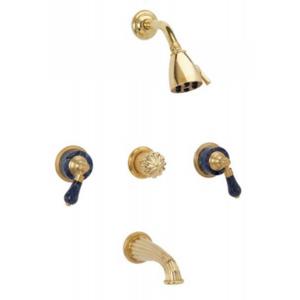 Phylrich - Regent Three Handle Tub and Shower Set, Bleu Sodalite Handle - Trim Only