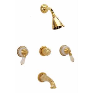 Phylrich - Regent Three Handle Tub and Shower Set, Pink Onyx Handle - Trim Only