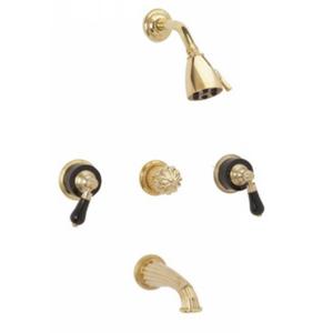 Phylrich - Regent Three Handle Tub and Shower Set, Black Onyx Handle - Trim Only