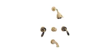 Phylrich - Valencia Three Handle Tub and Shower Set Black Marble Lever Handles - Trim Only