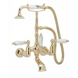 Phylrich - Old Tyme Wall Mounted Exposed Tub & Shower, White Marble Lever Handles