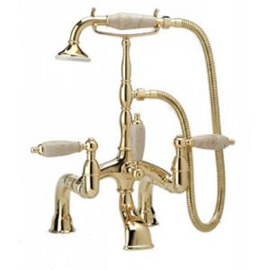 Phylrich - Old Tyme Deck Mounted Exposed Tub & Shower Set, Beige Marble Lever Handles