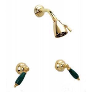 Phylrich - Carrara Two Handle Shower Set, Green Marble Lever Handles - Trim Only