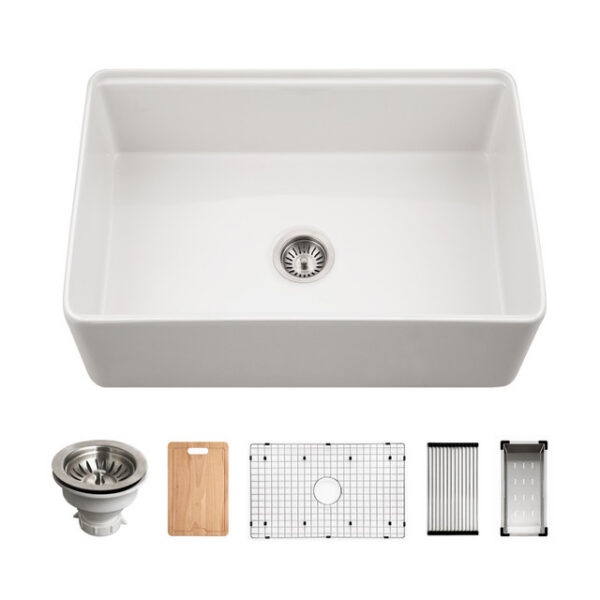 Hamat - Kilncrest 30 Inch Apron-Front Fireclay Workstation Single Bowl Kitchen Sink