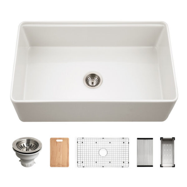 Hamat - Kilncrest 33 Inch Apron-Front Fireclay Workstation Single Bowl Kitchen Sink