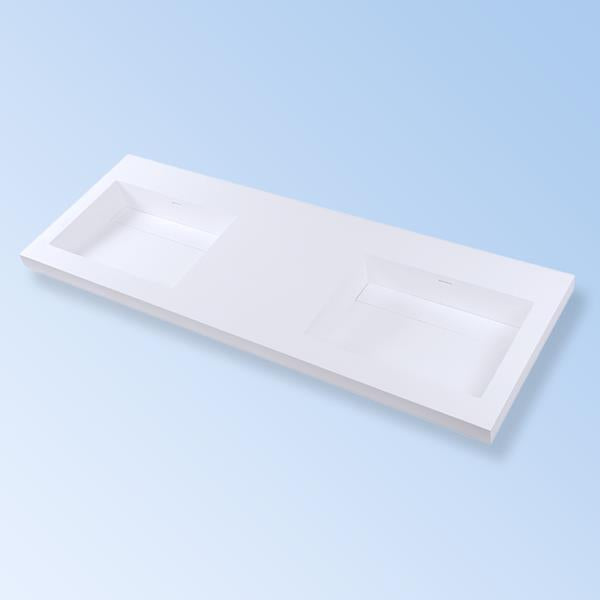 Lacava - Kubista Vanity-Top Double Bowl Bathroom Sink Made Of Solid Surface, With An Overflow And Decorative Drain Cover