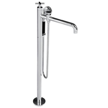 Lefroy Brooks - Fleetwood Cross Handle Single Leg Bath/Shower Mixer With Black Hand Shower Trim