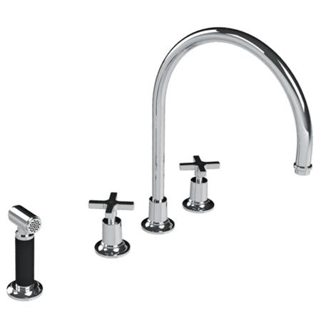 Lefroy Brooks - Fleetwood Cross Handle 4-Hole Kitchen Mixer With Pull-Out Hand Spray
