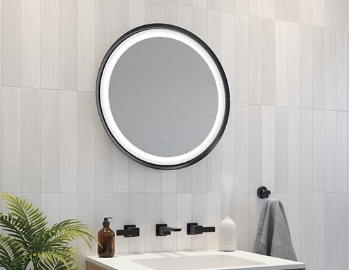 Fleurco - Solis Mirror Round Black / With Defogger & Dimmer