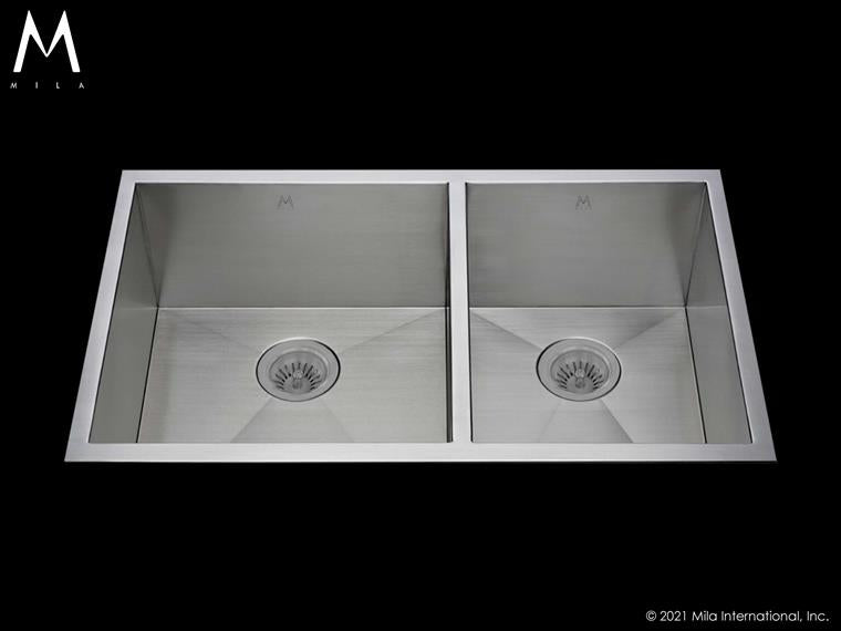 Mila - Atelier Double Bowl Tri-Mount - 33 X 20 Satin Brushed SS