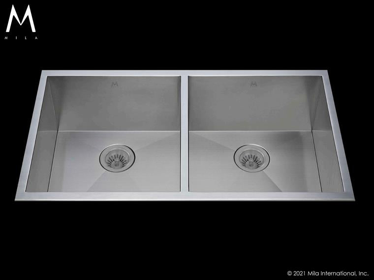 Mila - Atelier Double Bowl Tri-Mount - 37 X 20 Satin Brushed SS