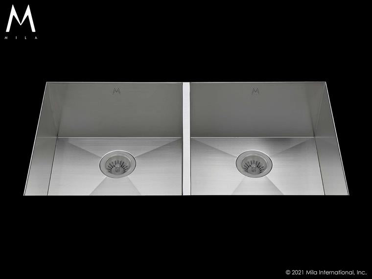 Mila - Flatiron Double Bowl Under Mount - 34 X 18.5 Satin Brushed SS