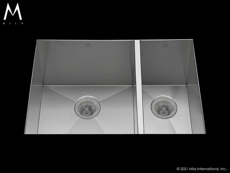 Mila - Flatiron Double Bowl Under Mount - 34 X 18.5 Satin Brushed SS
