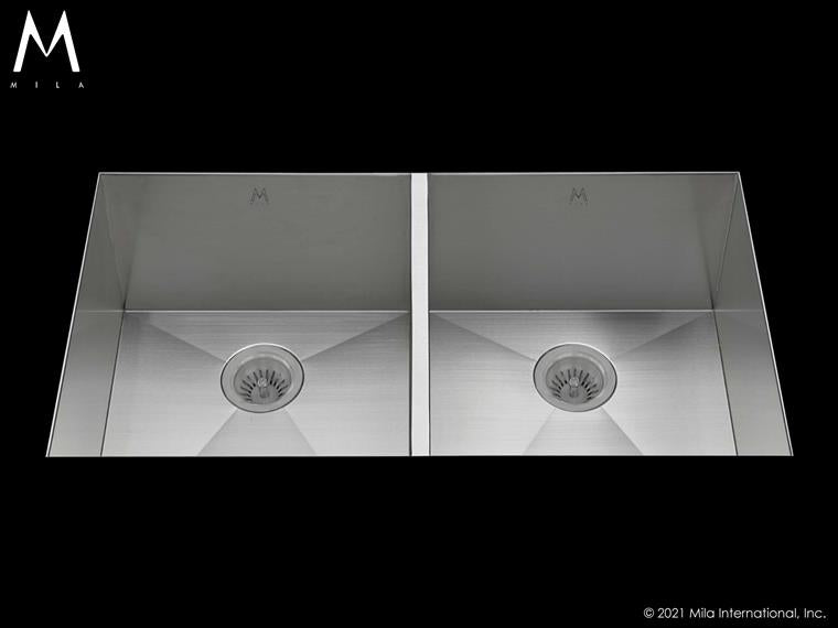 Mila - Flatiron Double Bowl Under Mount - 37 X 20 Satin Brushed SS