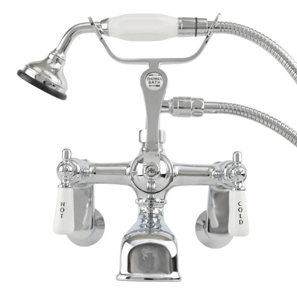 Strom Living - British Telephone Faucet with Porcelain Handheld Shower, Tub Mounted, Supercoated