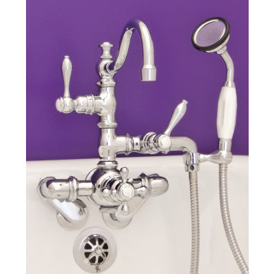 Strom Living - Thermostatic Tub Wall Mt Faucet W/Fixed Arch Spout & Porcelain Hand Held Shower.