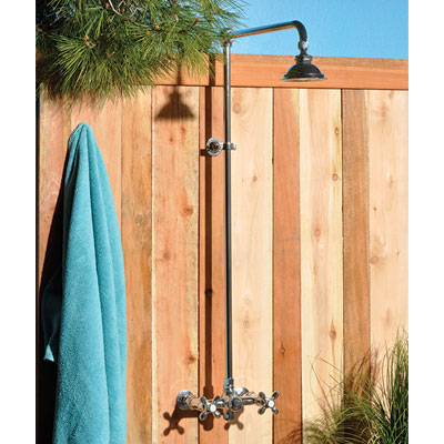 Strom Living - Outdoor Exposed Shower Set Wall Mount Set, Shower Arm & Cross Handles, 60 Inch Riser