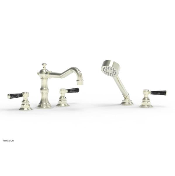 Phylrich - Henri Deck Tub Set W/Hand Shower - Marble Lever Handles