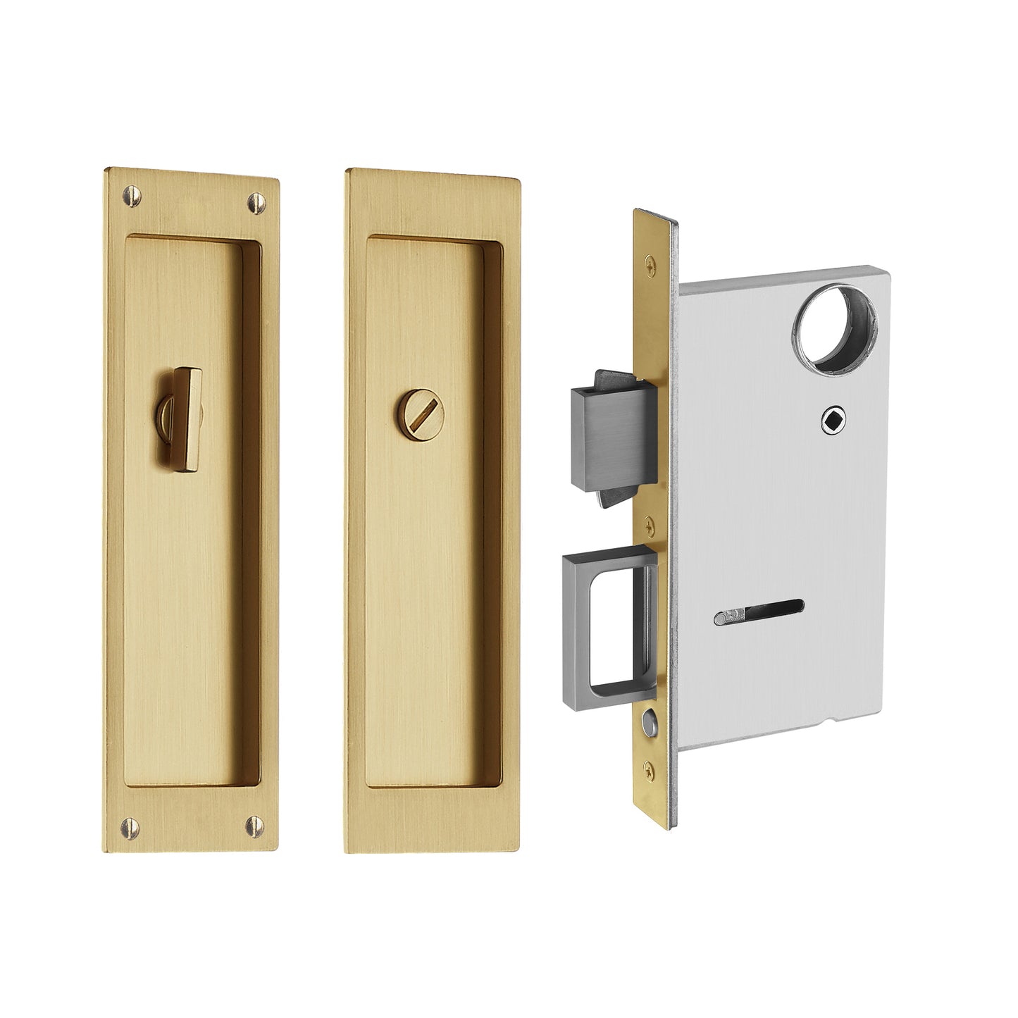 Linnea - Privacy Pocket Door Lock, Mortise Case with Built-in Pull Minimum Door Thickness 1-3/8 Inch