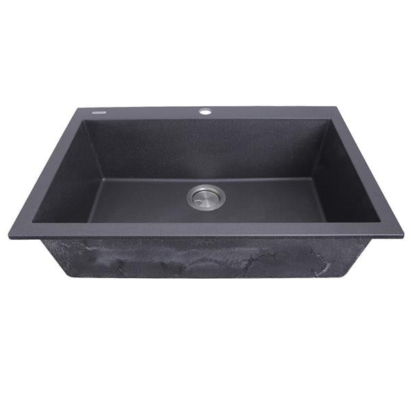 Nantucket Sinks - 27 Inch Single Bowl Dualmount Granite Composite Kitchen Sink - Black
