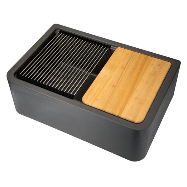 Nantucket Sinks - 30-Inch Reversible Workstation Granite Composite Apron Sink With Accessory Pack - Brown