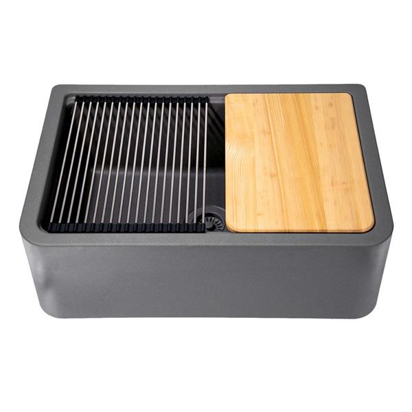 Nantucket Sinks - 30-Inch Reversible Workstation Granite Composite Apron Sink With Accessory Pack - Titanium