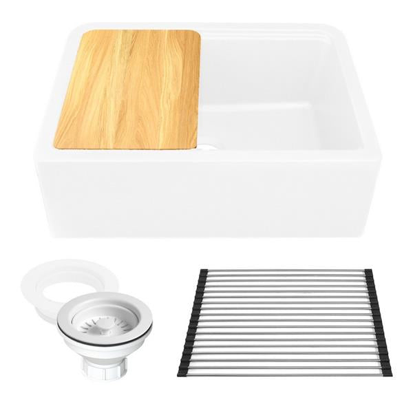 Nantucket Sinks - 30-Inch Reversible Workstation Granite Composite Apron Sink With Accessory Pack - White