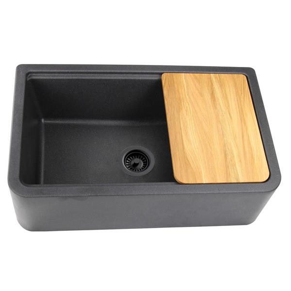 Nantucket Sinks - 33-Inch Reversible Workstation Granite Composite Apron Sink With Accessory Pack - Black