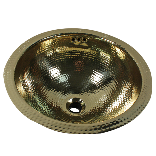 Nantucket Sinks - 13 Inch Hand Hammered Brass Round Undermount Bathroom Sink, Brass With Overflow