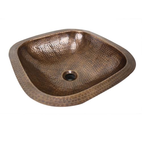 Nantucket Sinks - 16.25 Inch Hand Hammered Copper Square Undermount Bathroom Sink With Overflow