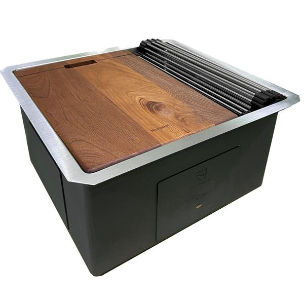 Nantucket Sinks - 19 Inch 16 Gauge Stainless Steel Workstation - Includes Bottom Grid, Cutting Board And Roll Up Mat.