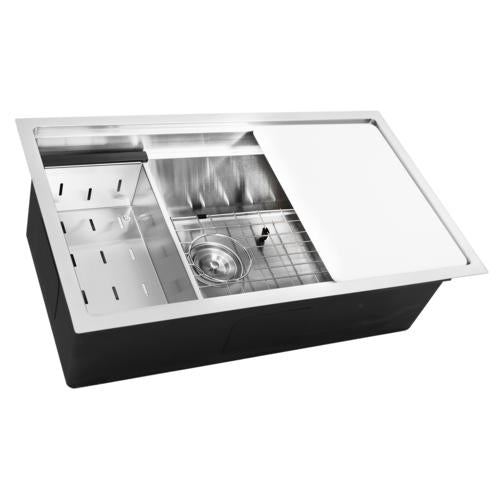 Nantucket Sinks - 30 Inch Pro Series Prep-Station Single Bowl Undermount SS Kitchen Sink w/Accessories