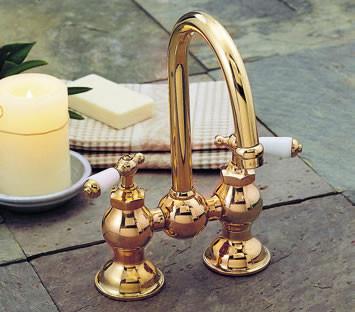 Strom Living - Bridge Faucet Set with Gooseneck Spout and Porcelain Lever Handles 4 Inch Spread