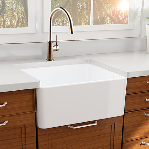 Nantucket Sinks - 27 Inch Farmhouse Fireclay Sink with Drain and Grid