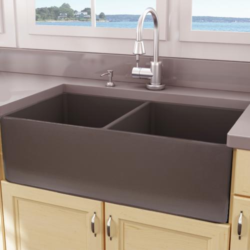 Nantucket Sinks - 33 Inch Double Bowl Coffee Brown Farmhouse Fireclay Kitchen Sink