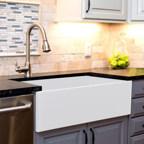 Nantucket Sinks - 36 Inch Farmhouse Fireclay Sink with Offset Drain and Grid