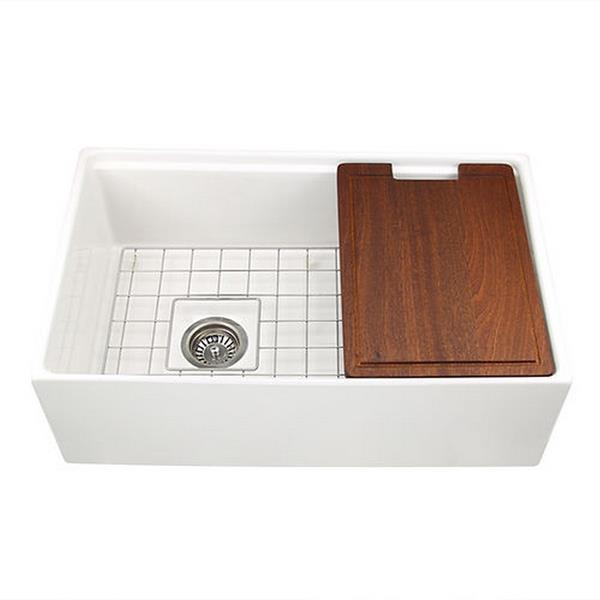 Nantucket Sinks - 30-Inch Workstation Fireclay Apron Sink Side Drain - White