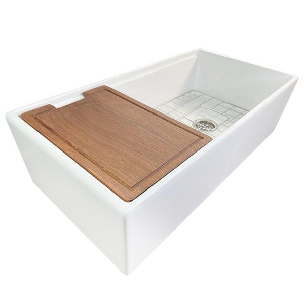 Nantucket Sinks - 36 Inch White Farmhouse Workstation Fireclay Sink With Offset Drain