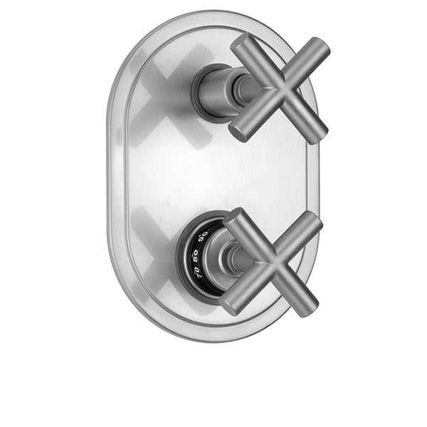 Jaclo - Oval Plate with Contempo Slim Cross Thermostatic Valve with Contempo Slim Cross Built-in 2-Way Or 3-Way Diverter/Volume Controls (J-TH34-686 / J-TH34-687 / J-TH34-688 / J-TH34-689)