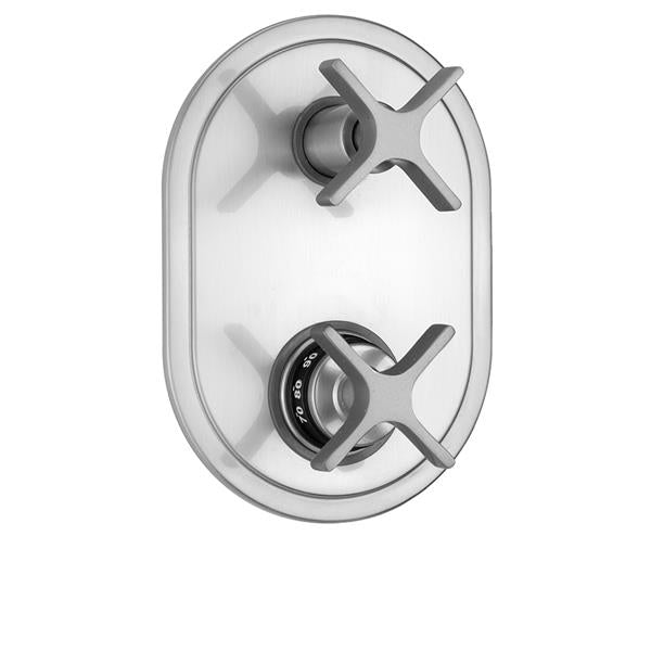Jaclo - Oval Plate with Lila Cross Thermostatic Valve with Lila Cross Built-in 2-Way Or 3-Way Diverter/Volume Controls (J-TH34-686 / J-TH34-687 / J-TH34-688 / J-TH34-689)