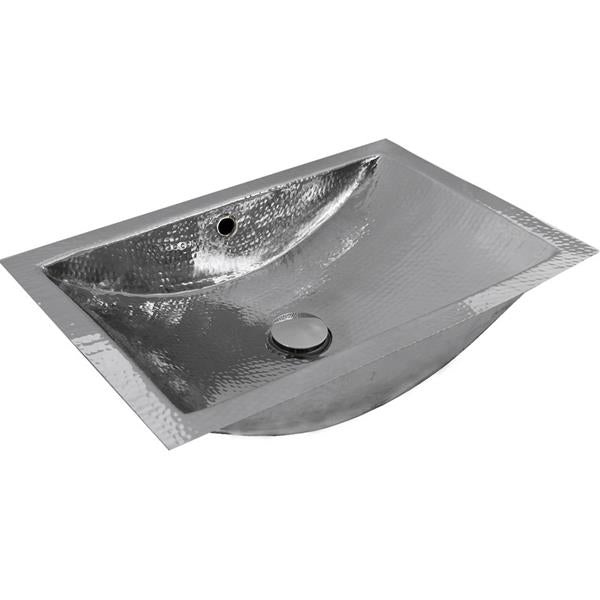 Nantucket Sinks - Hammered Stainless Steel Rectangle Undermount Bathroom Sink With Overflow