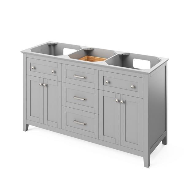 Jeffrey Alexander - 60 Inch Chatham Double Bowl Free Standing Vanity Cabinet - Less Vanity Top