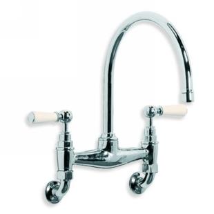 Lefroy Brooks - Classic White Lever Wall Mounted Kitchen Bridge Mixer