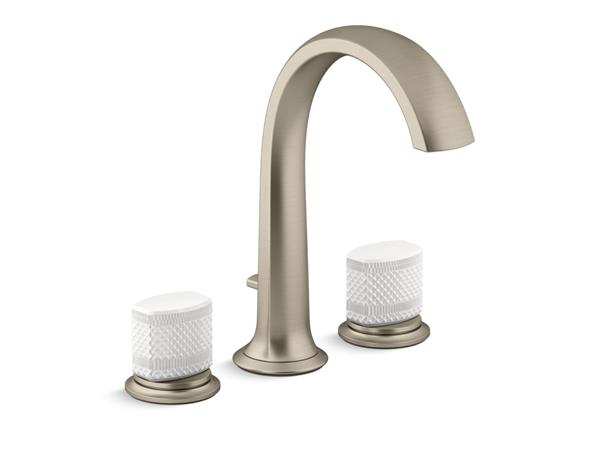 Kallista - Script Deck-Mount Bath Faucet W/ Diverter, White Porcelain Handles