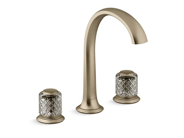 Kallista - Script Decorative Sink Faucet, Arch Spout, Saint-Louis Flannel Grey Crystal Knob Handles