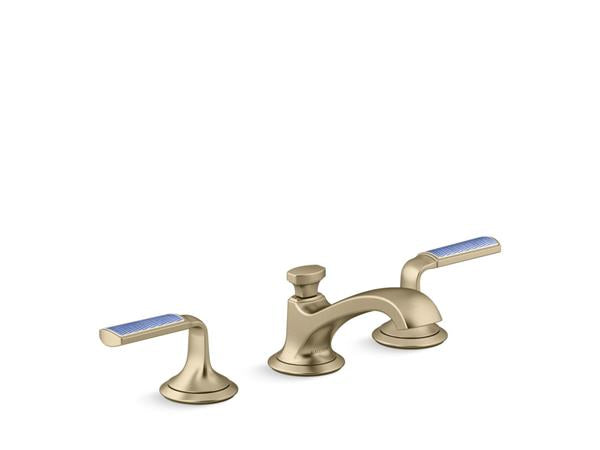 Kallista - Script Decorative Sink Faucet, Low Spout, Enamel Celeste Blue Wave Lever Handles
