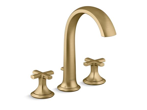 Kallista - Script Deck-Mount Bath Faucet W/ Diverter, Arch Spout, Cross Handles