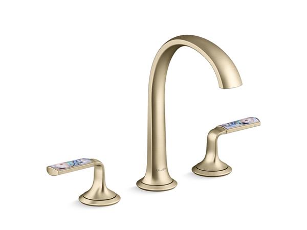 Kallista - Script Decorative Sink Faucet, Arch Spout, Enamel Spring Rain Lever Handles